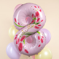 Шар (86 см) Цифра, 8 Марта, Тюльпаны