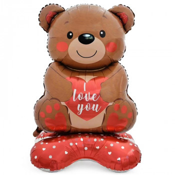 Шар 3D (147 см) на подставке, Мишка с сердцем, Love you