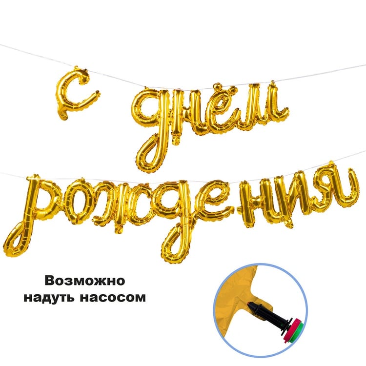 Гирлянда С днём рождения, золотая (250см)
