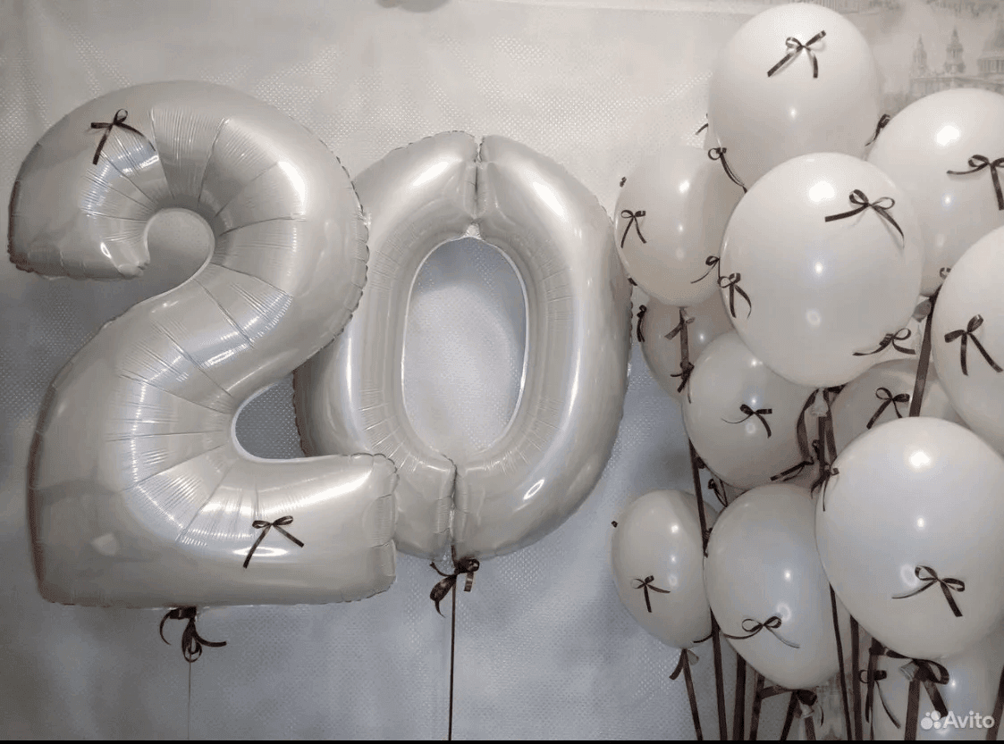 Сет из шаров на 20 лет с атласной лентой