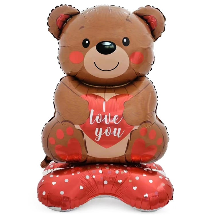Шар 3D (147 см) на подставке, Мишка с сердцем, Love you