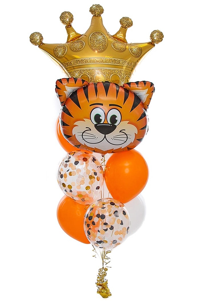 Фонтан из шаров с короной и тигром